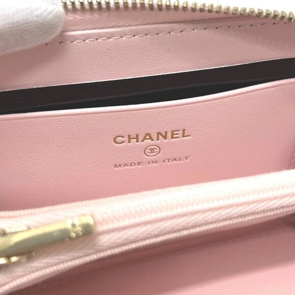 CHANEL AP4658 CC Mark Zip coin purse Long Wallet Caviar Leather pink Unused - Picture 8 of 10